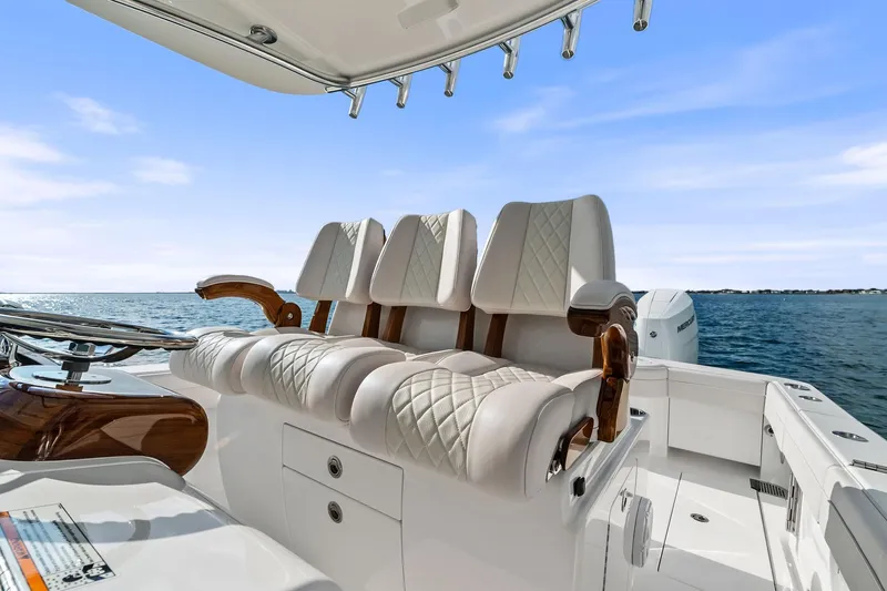 New Valhalla Boatworks V-33 Yacht Photos Pics 2026 Valhalla Boatworks V-33 luxury seating with ocean view.