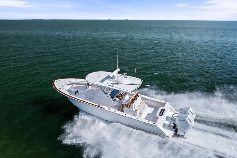 New Valhalla Boatworks V-33 Yacht Photos Pics 2026 Valhalla Boatworks V-33 cruising swiftly on open water.