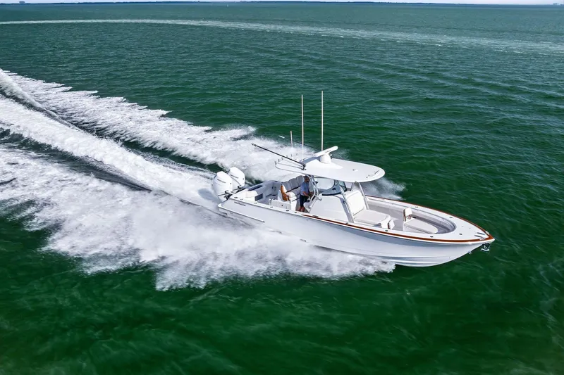 New Valhalla Boatworks V-33 Yacht Photos Pics 2026 Valhalla Boatworks V-33 cruising swiftly on open water.