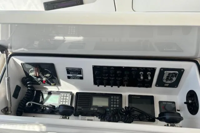  Yacht Photos Pics Control panel of a 2008 Viking 52 Convertible yacht with communication devices.