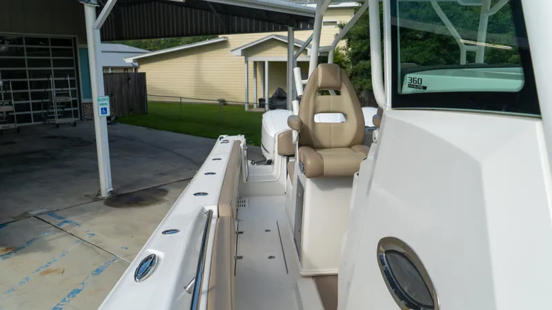  Yacht Photos Pics 2020 Sailfish 360 CC boat interior with beige seating and modern design.