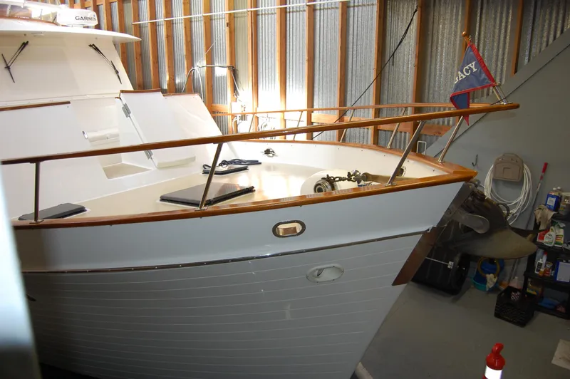 Legacy Yacht Photos Pics 1981 Ocean Alexander 50 Pilothouse yacht in storage facility.