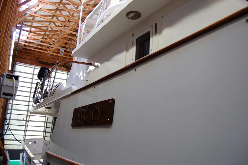 Legacy Yacht Photos Pics 1981 Ocean Alexander 50 Pilothouse yacht in a boathouse.