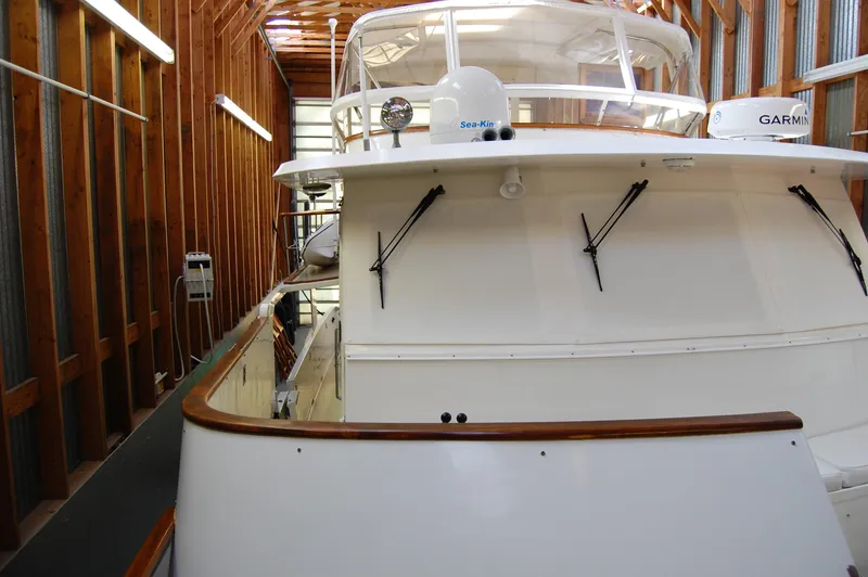 Legacy Yacht Photos Pics 1981 Ocean Alexander 50 Pilothouse yacht in a boathouse.