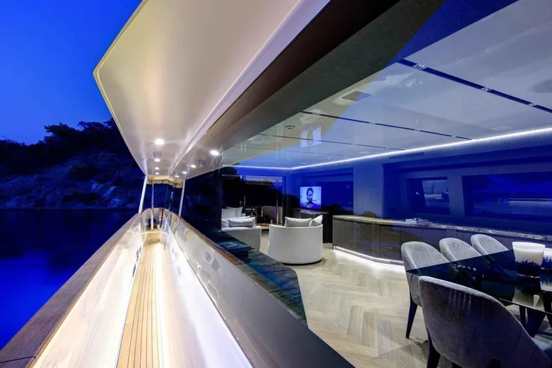 Yacht Photos Pics Luxurious 1985 Heesen Pleasure Vessel interior with modern design and ambient lighting.