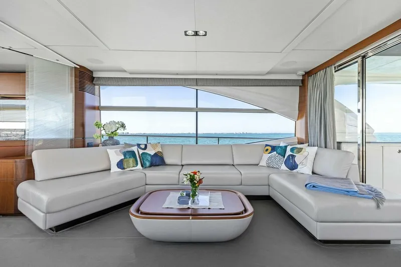 3bboys Yacht Photos Pics Luxurious interior of 2018 Princess Y75 yacht with ocean view and modern decor.