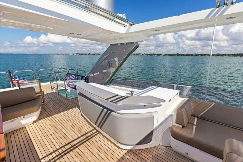 3bboys Yacht Photos Pics Luxurious 2018 Princess Y75 yacht deck with seating and ocean view.