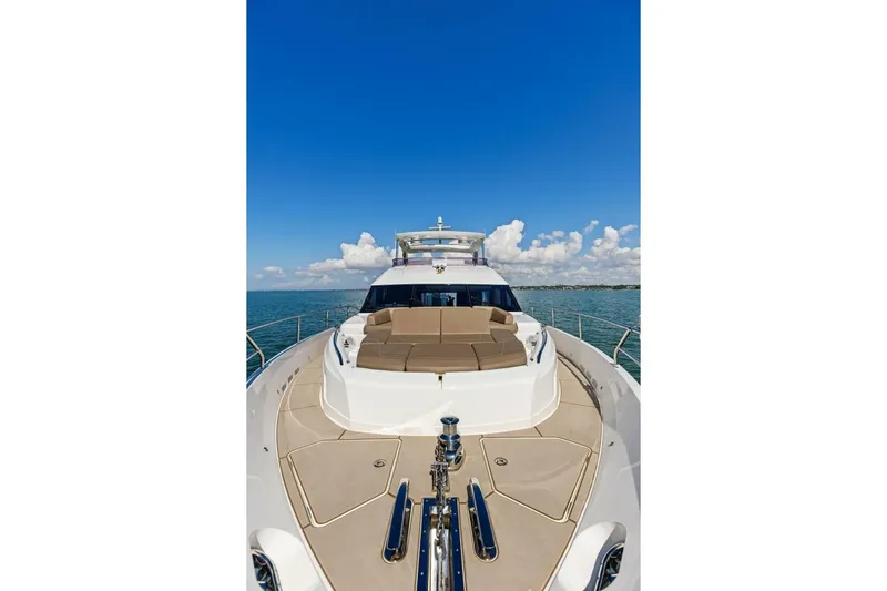 3bboys Yacht Photos Pics Luxurious 2018 Princess Y75 yacht on open sea under clear blue sky.
