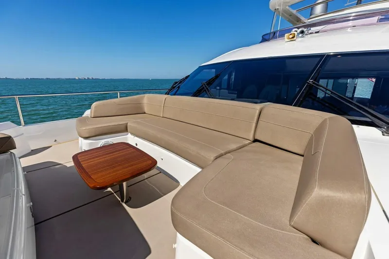 3bboys Yacht Photos Pics Luxurious seating area on 2018 Princess Y75 yacht with ocean view.