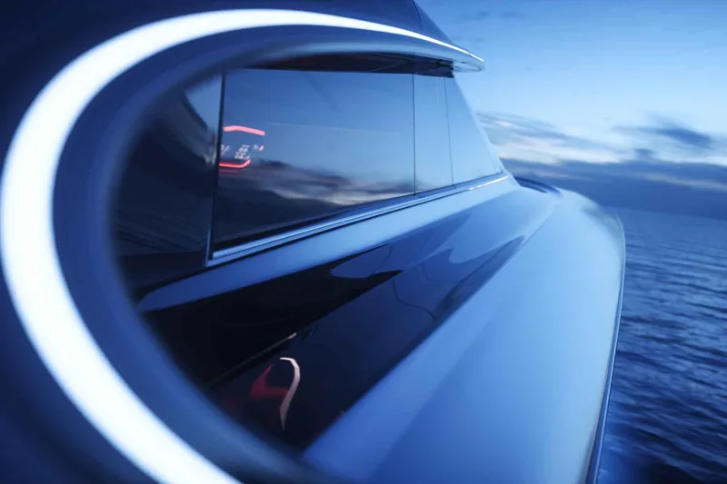  Yacht Photos Pics Futuristic Cantieri di Pisa 80 Fast yacht cruising at sunset, 2026 model.