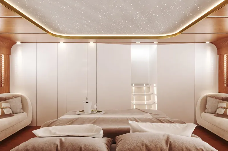  Yacht Photos Pics Luxurious interior of 2026 Cantieri di Pisa 80 Fast yacht, featuring elegant design and plush seating.