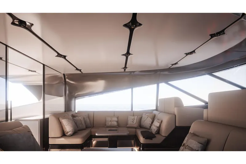  Yacht Photos Pics Luxurious interior of 2026 Cantieri di Pisa 80 Fast yacht with modern seating and sleek design.