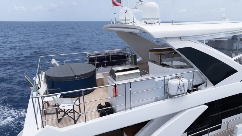 Captain Morgan II Yacht Photos Pics Luxurious 2021 Azimut Grande 27 METRI yacht deck with ocean view.