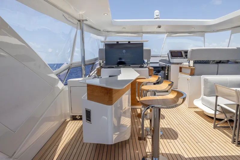 Captain Morgan II Yacht Photos Pics Luxurious 2021 Azimut Grande 27 METRI yacht interior with modern bar and seating area.