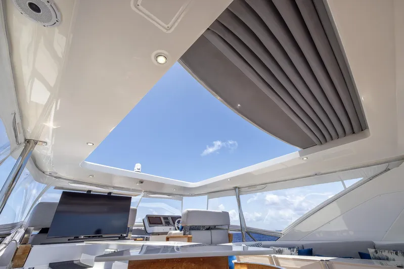 Captain Morgan II Yacht Photos Pics Luxurious interior of 2021 Azimut Grande 27 METRI yacht with open roof and modern design.