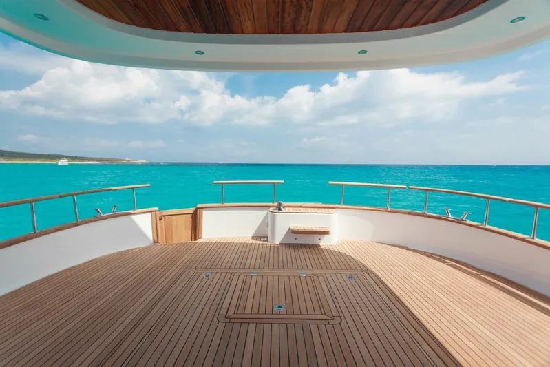  Yacht Photos Pics Luxurious Sasga Yachts 55, 2026 model, with spacious deck overlooking turquoise ocean waters.