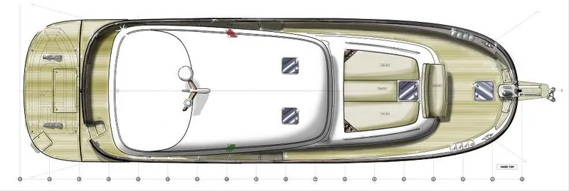  Yacht Photos Pics Top view layout of 2026 Sasga Yachts 55, showcasing deck and cabin design.