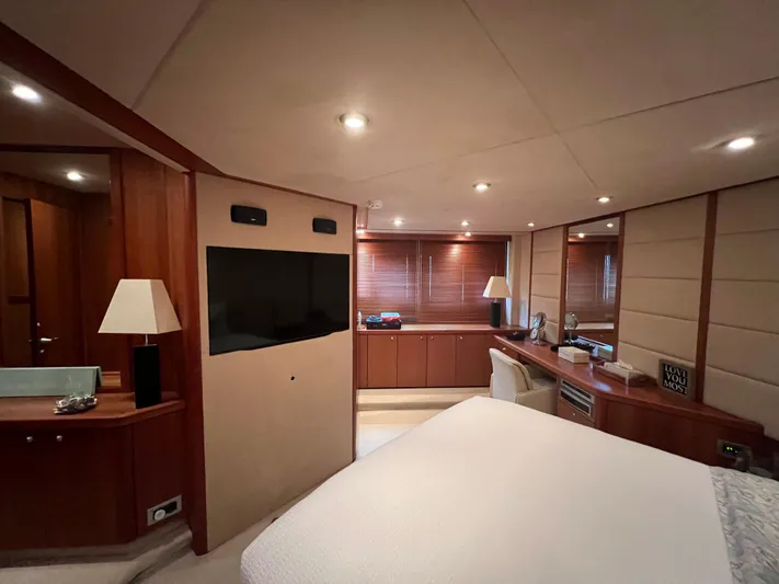 My Sirena Yacht Photos Pics Luxurious interior of 2008 Sunseeker Manhattan 70 yacht with modern furnishings and ambient lighting.