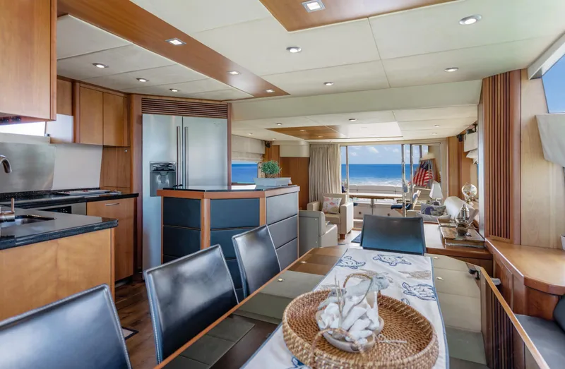 My Sirena Yacht Photos Pics Luxurious interior of 2008 Sunseeker Manhattan 70 yacht with ocean view.