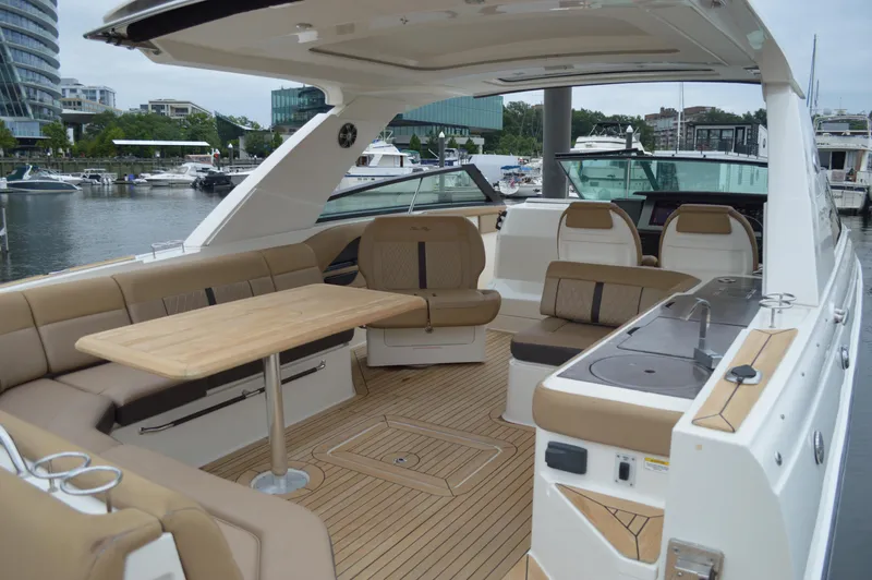 La Santa Yacht Photos Pics Luxurious 2019 Sea Ray SLX 400 Outboard boat interior with spacious seating and elegant design.