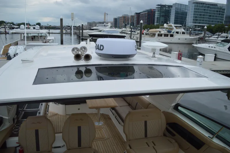 La Santa Yacht Photos Pics 2019 Sea Ray SLX 400 Outboard yacht with spacious seating at a marina.
