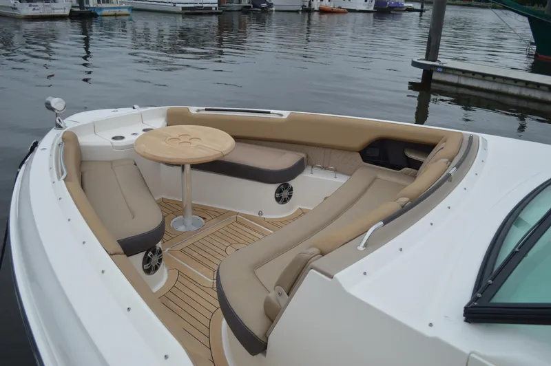 La Santa Yacht Photos Pics 2019 Sea Ray SLX 400 Outboard boat with spacious seating and table on deck.