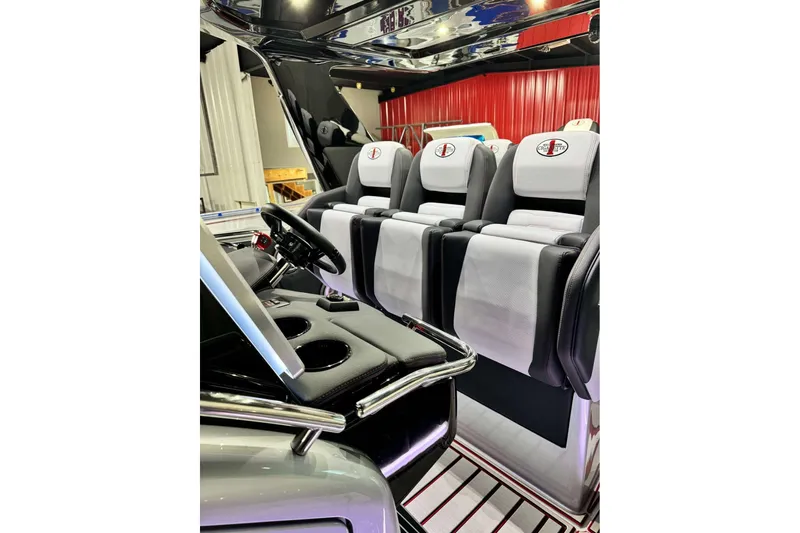  Yacht Photos Pics 2024 Cigarette 41' Nighthawk SD Edition interior with sleek seating and modern design.