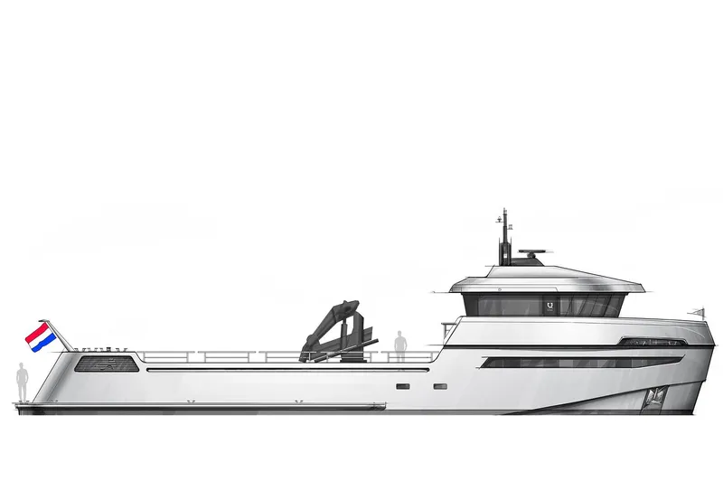 Lynx Yxt 34m Yacht Photos Pics 2024 Lynx YXT 34 yacht side view with sleek design and Dutch flag.