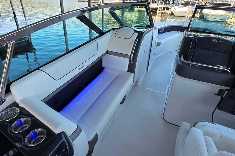  Yacht Photos Pics 2026 Formula 350 Crossover Bowrider I/O interior with luxurious seating and modern design.