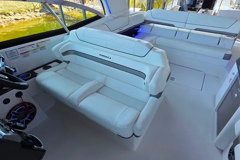  Yacht Photos Pics 2026 Formula 350 Crossover Bowrider I/O interior with luxurious white seating and modern design.