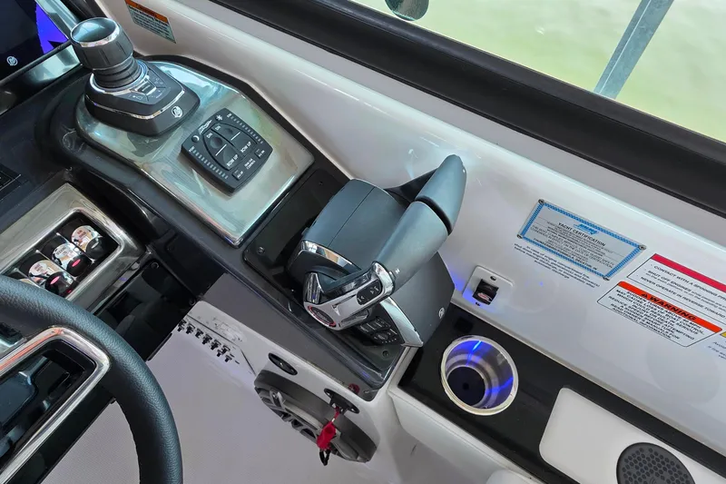  Yacht Photos Pics Control panel of 2026 Formula 350 Crossover Bowrider I/O with joystick and throttle.