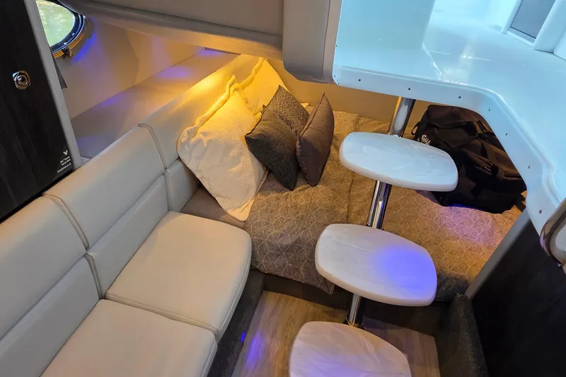  Yacht Photos Pics 2026 Formula 350 Crossover Bowrider I/O cabin with cozy seating and modern interior design.