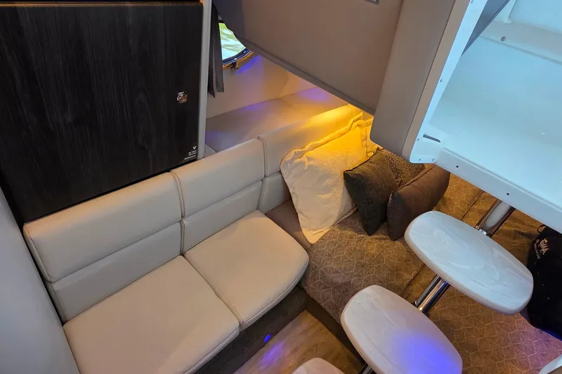  Yacht Photos Pics Luxurious interior of 2026 Formula 350 Crossover Bowrider I/O with plush seating and ambient lighting.