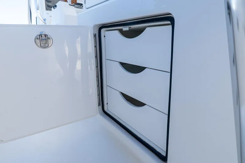  Yacht Photos Pics Storage compartment with drawers on 2023 Valhalla Boatworks V-46.