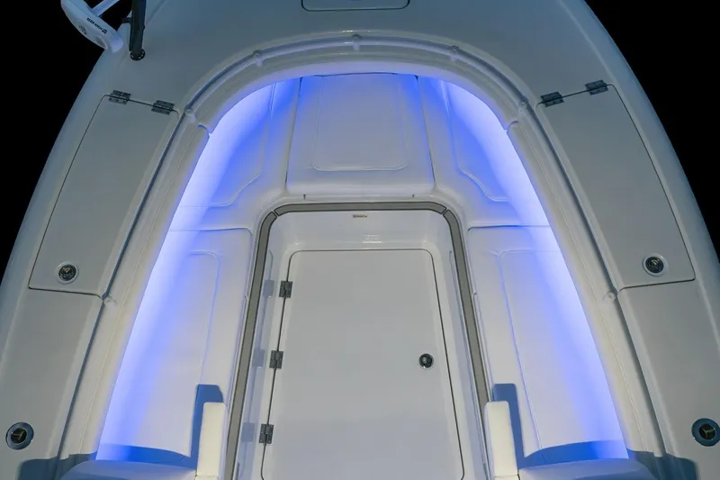  Yacht Photos Pics 2022 Barker Boatworks 26 Open deck with blue LED lighting.