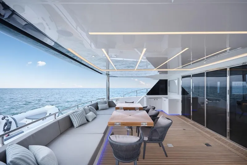 Seaview 75 Yacht Photos Pics Luxurious Heysea Seaview 75 yacht deck with modern seating, ocean view, and sleek design, 2026 model.