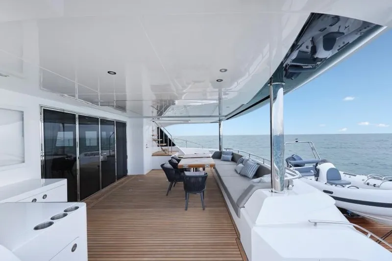 Seaview 75 Yacht Photos Pics Luxurious Heysea Seaview 75 yacht deck, 2026 model, with elegant seating and ocean view.