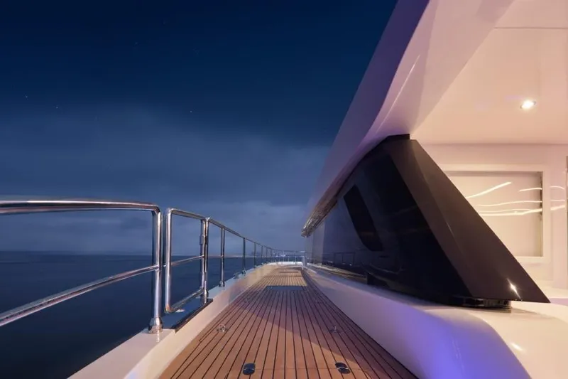 Seaview 75 Yacht Photos Pics Luxury Heysea Seaview 75 yacht deck at night, 2026 model, with sleek design and ocean view.