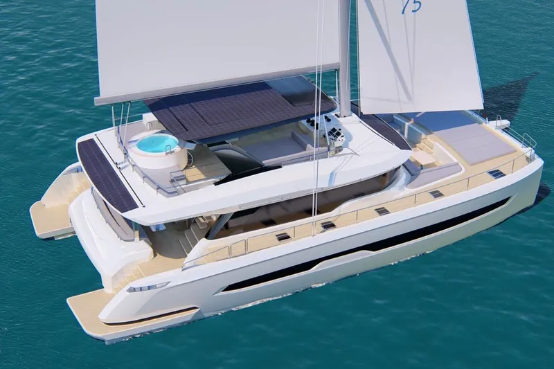 Seaview 75 Yacht Photos Pics Luxurious 2026 Heysea Seaview 75 yacht sailing on clear blue waters.