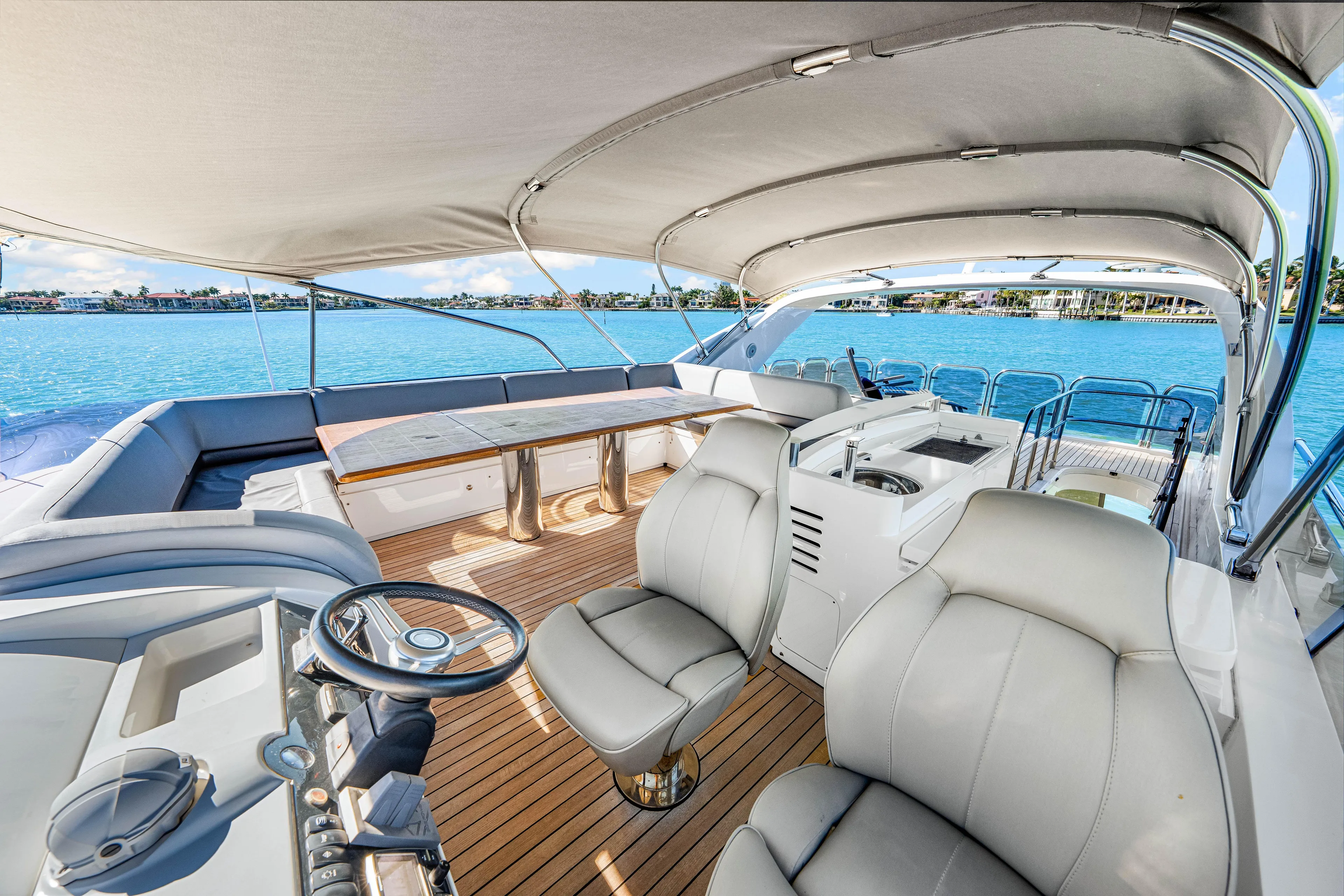 Fortunato Yacht Photos Pics Luxurious 2014 Princess Y72 yacht interior with elegant seating and scenic ocean view.