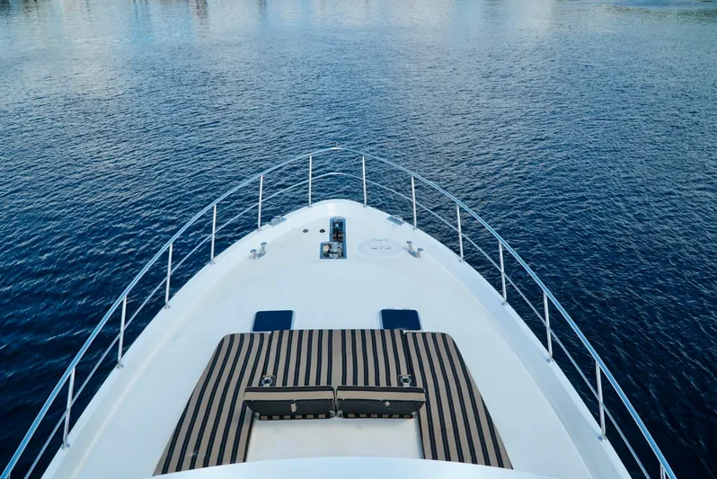 Miss Patti Yacht Photos Pics Bow view of 2008 Ocean Alexander 74 Motoryacht on calm water.