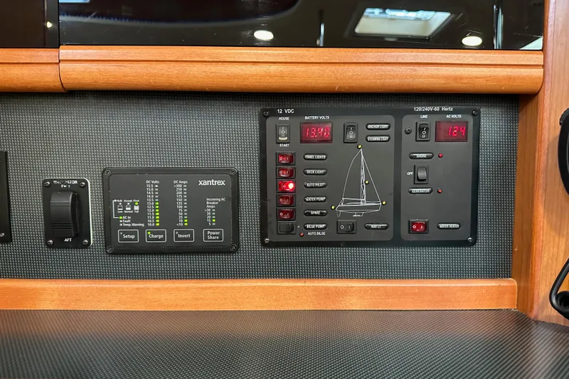 Dasananas Yacht Photos Pics Electrical control panel on a 2008 Hunter 49 yacht, featuring Xantrex system.
