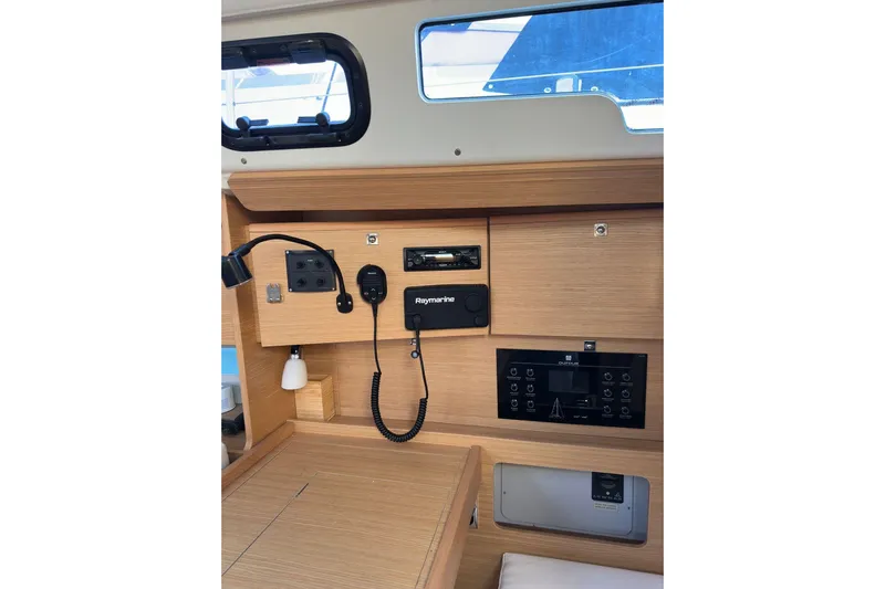  Yacht Photos Pics Interior view of 2020 Dufour 360 Grand Large yacht's navigation panel and controls.