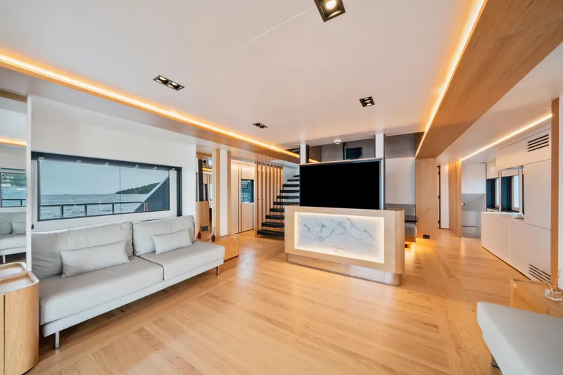 Ice Yacht Photos Pics Luxurious interior of 2024 Soyaslan 78' yacht with modern design and elegant lighting.