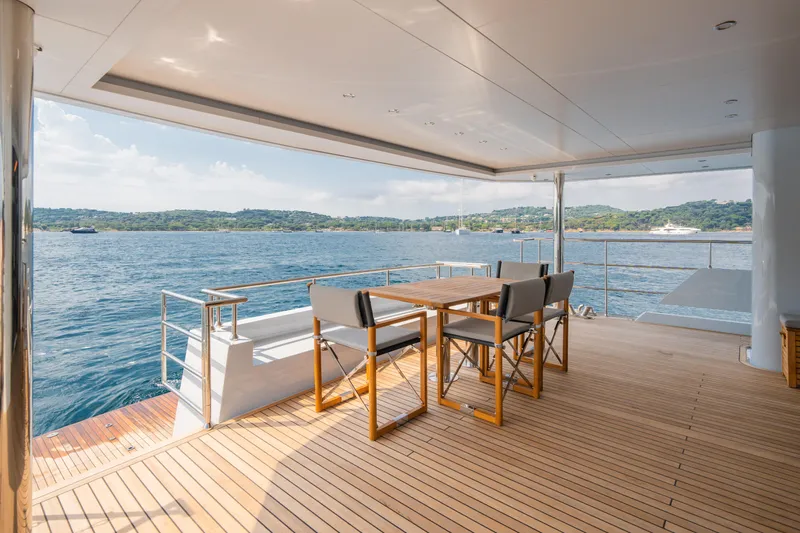 Ice Yacht Photos Pics Luxurious Soyaslan 78' yacht deck with ocean view, 2024 model.