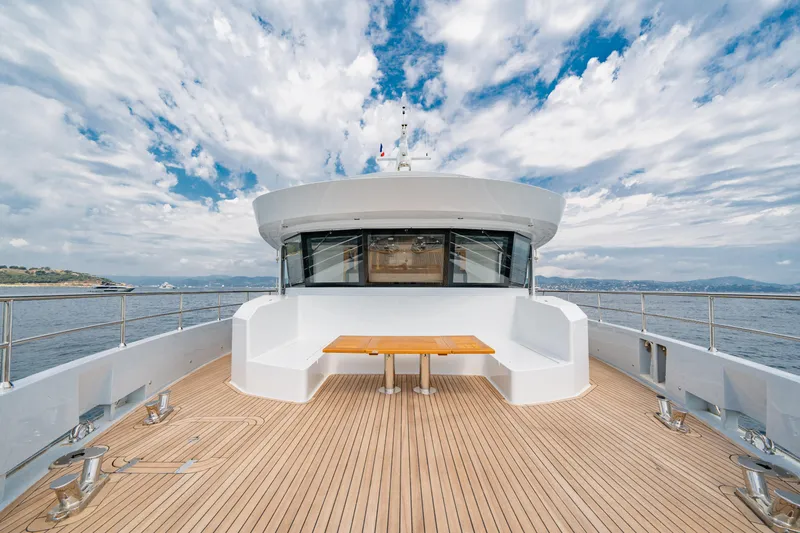 Ice Yacht Photos Pics Luxurious 2024 Soyaslan 78' yacht deck with seating and ocean view.