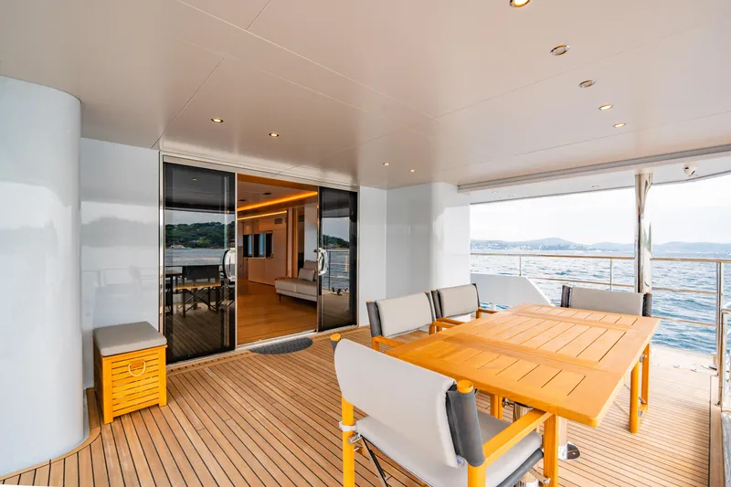 Ice Yacht Photos Pics Luxurious 2024 Soyaslan 78' yacht deck with elegant seating and ocean view.