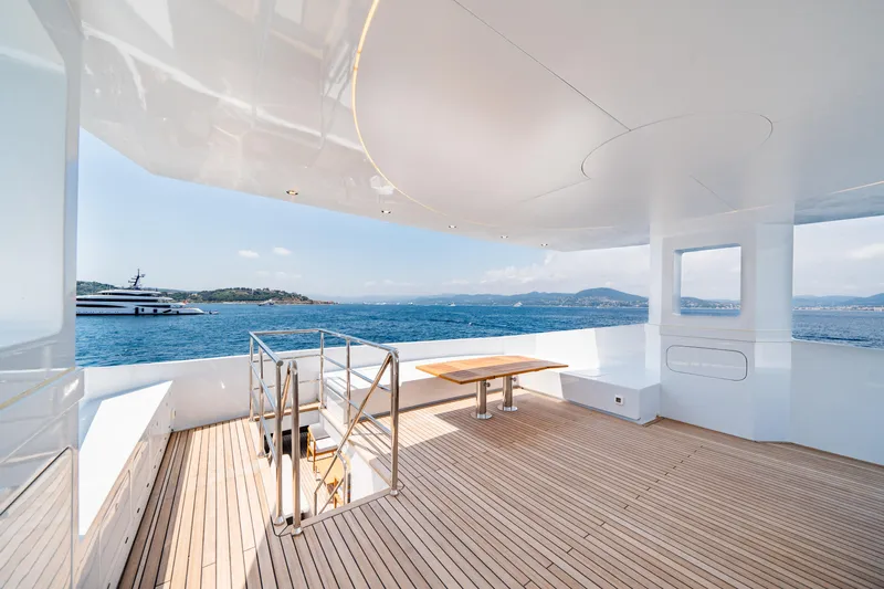 Ice Yacht Photos Pics Luxurious 2024 Soyaslan 78' yacht deck with ocean view and modern design.