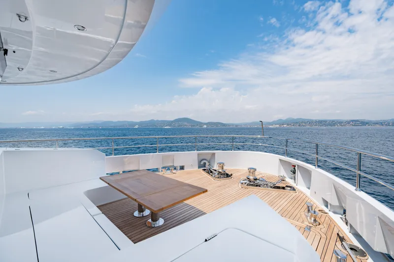 Ice Yacht Photos Pics Luxurious 2024 Soyaslan 78' yacht deck with ocean view and clear skies.