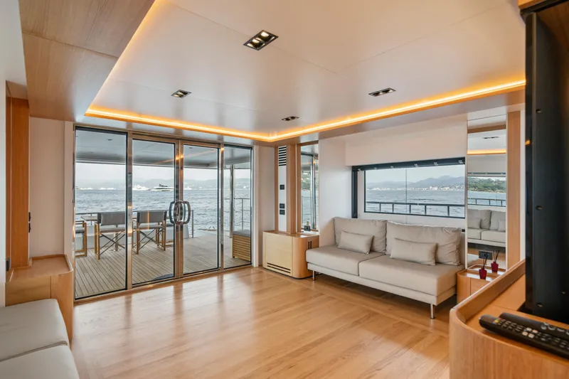 Ice Yacht Photos Pics Luxurious interior of 2024 Soyaslan 78' yacht with modern design and ocean view.